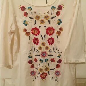 Johnny Was L tunic ivory color with multicolor embroider flowers